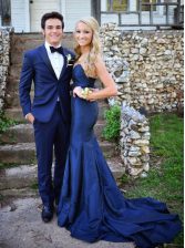  Mermaid Chiffon Sleeveless Prom Dress Sweep Train and Ruching
