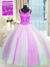 Ideal Multi-color V-neck Neckline Beading and Sequins Sweet 16 Quinceanera Dress Sleeveless Lace Up