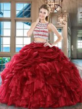 High End Pick Ups Floor Length Wine Red Quinceanera Gowns Scoop Sleeveless Backless