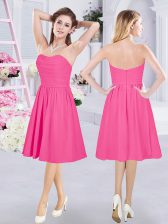 Enchanting Knee Length Hot Pink Quinceanera Court Dresses Sweetheart Sleeveless Zipper