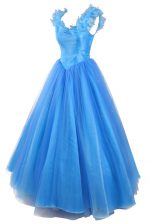Flare Baby Blue Prom Dress Prom and Party with Ruching and Pick Ups V-neck Sleeveless Zipper