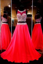 Gorgeous Scoop With Train A-line Sleeveless Red Evening Dress Sweep Train Backless