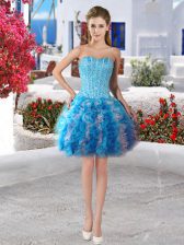 Sexy Beading and Ruffles Homecoming Dress Baby Blue Lace Up Sleeveless Mini Length