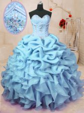  Baby Blue Sleeveless Beading and Ruffles and Pick Ups Floor Length Sweet 16 Dresses