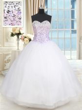  Floor Length Ball Gowns Sleeveless White Sweet 16 Dresses Lace Up