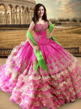 Graceful Organza and Taffeta Sleeveless Floor Length Ball Gown Prom Dress and Beading and Embroidery and Ruffled Layers