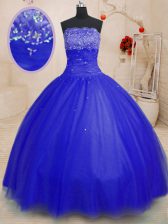 Exquisite Floor Length Ball Gowns Sleeveless Royal Blue Sweet 16 Dresses Lace Up