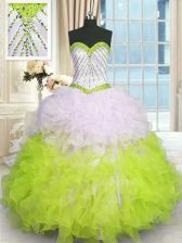 Cheap Multi-color Lace Up Quinceanera Dresses Beading and Ruffles Sleeveless Floor Length