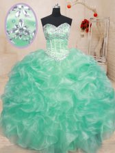  Apple Green Sweetheart Neckline Beading and Ruffles Quinceanera Gowns Sleeveless Lace Up