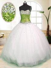  Sleeveless Floor Length Beading Lace Up Sweet 16 Dresses with White