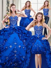  Four Piece Sweetheart Sleeveless Organza and Taffeta Quinceanera Gowns Beading and Embroidery and Pick Ups Lace Up