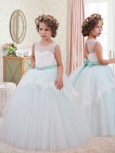  Scoop Sleeveless Lace Up Little Girl Pageant Dress White Tulle