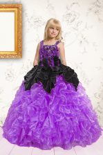  Black and Purple Sleeveless Organza Lace Up Little Girls Pageant Gowns for Party and Wedding Party