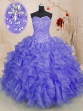  Organza Sleeveless Floor Length 15 Quinceanera Dress and Beading and Ruffles