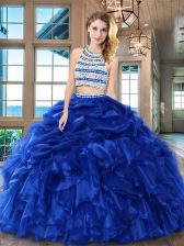Pretty Pick Ups Scoop Sleeveless Backless Quince Ball Gowns Royal Blue Organza