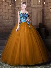 Suitable One Shoulder Sleeveless Tulle Quinceanera Dresses Pattern Lace Up