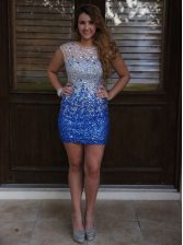 Vintage Scoop Blue Zipper Beading Sleeveless Mini Length