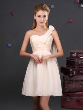 Wonderful Champagne One Shoulder Zipper Ruching and Hand Made Flower Vestidos de Damas Sleeveless