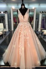  Straps Sleeveless Zipper Peach Chiffon