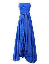  Royal Blue Prom Gown Prom and Wedding Party with Ruffles Strapless Sleeveless Zipper