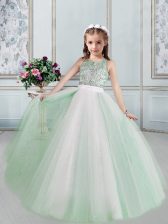  Scoop Sleeveless Lace Up Floor Length Beading Little Girls Pageant Gowns