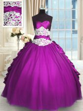 Exquisite Taffeta and Tulle Sleeveless Floor Length Quinceanera Dress and Beading and Lace and Ruching and Pick Ups