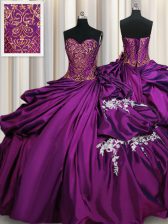  Purple Sleeveless Taffeta Lace Up 15 Quinceanera Dress for Military Ball and Sweet 16 and Quinceanera