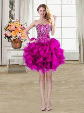 Customized Fuchsia Prom Dress Prom and Party with Beading and Ruffles Sweetheart Sleeveless Lace Up