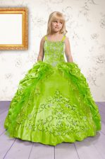  Pick Ups Spaghetti Straps Sleeveless Lace Up Kids Pageant Dress Apple Green Satin