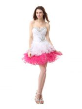 Super Sleeveless Lace Up Knee Length Beading and Ruffles Evening Dress
