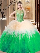 Fashion Sleeveless Floor Length Beading and Ruffles Backless Vestidos de Quinceanera with Multi-color