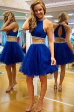  Halter Top Sleeveless Zipper Knee Length Beading 