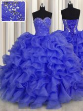  Beading and Ruffles Quince Ball Gowns Royal Blue Lace Up Sleeveless Floor Length