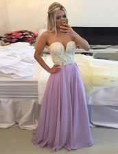  Scoop Floor Length Clasp Handle Prom Gown Lavender for Prom and Party with Ruching