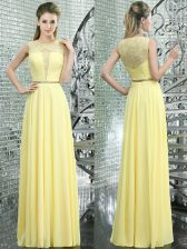 Designer Scoop Chiffon Sleeveless Floor Length Prom Party Dress and Beading and Lace
