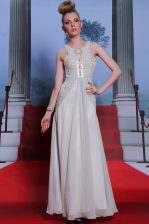  Scoop Chiffon Sleeveless Floor Length Prom Dress and Beading and Appliques and Ruching