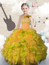 Simple Ball Gowns Pageant Gowns For Girls Orange Strapless Organza Sleeveless Floor Length Lace Up