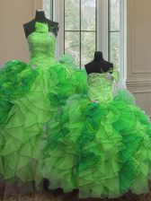 Custom Fit Floor Length Ball Gowns Sleeveless Green Quinceanera Dresses Lace Up