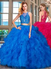 Flare Floor Length Blue 15th Birthday Dress Scoop Sleeveless Zipper
