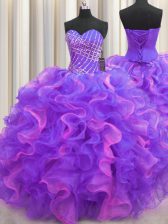  Sleeveless Beading and Ruffles Lace Up Sweet 16 Quinceanera Dress