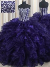  Sleeveless Brush Train Beading and Ruffles Lace Up Sweet 16 Dress