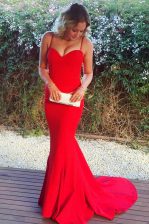 Super With Train Mermaid Sleeveless Red Homecoming Dress Sweep Train Zipper