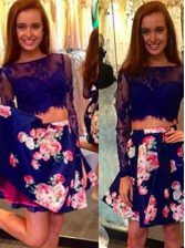 Latest Multi-color Zipper Bateau Lace Prom Gown Satin Long Sleeves