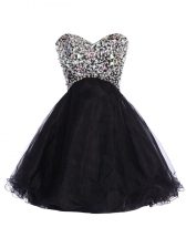Unique Black A-line Sequins Lace Up Tulle Sleeveless Mini Length