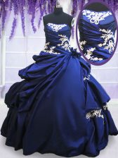 Amazing Taffeta Strapless Sleeveless Lace Up Beading and Lace and Pick Ups 15 Quinceanera Dress in Royal Blue