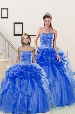  Blue Lace Up Sweetheart Beading and Pick Ups Quinceanera Dresses Organza Sleeveless