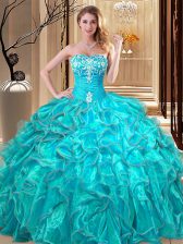  Sweetheart Sleeveless Organza Vestidos de Quinceanera Embroidery and Ruffles Lace Up