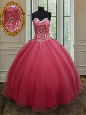  Pink Organza Lace Up Sweetheart Sleeveless Floor Length Vestidos de Quinceanera Beading and Ruching