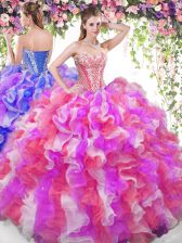  Sweetheart Sleeveless Ball Gown Prom Dress Floor Length Beading and Ruffles Multi-color Organza