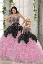  Floor Length Ball Gowns Sleeveless Pink And Black 15 Quinceanera Dress Lace Up